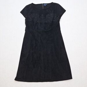 Kaari Blue Dress Womens 8 Black Faux Suede Embroidered Elegant‎ Retro